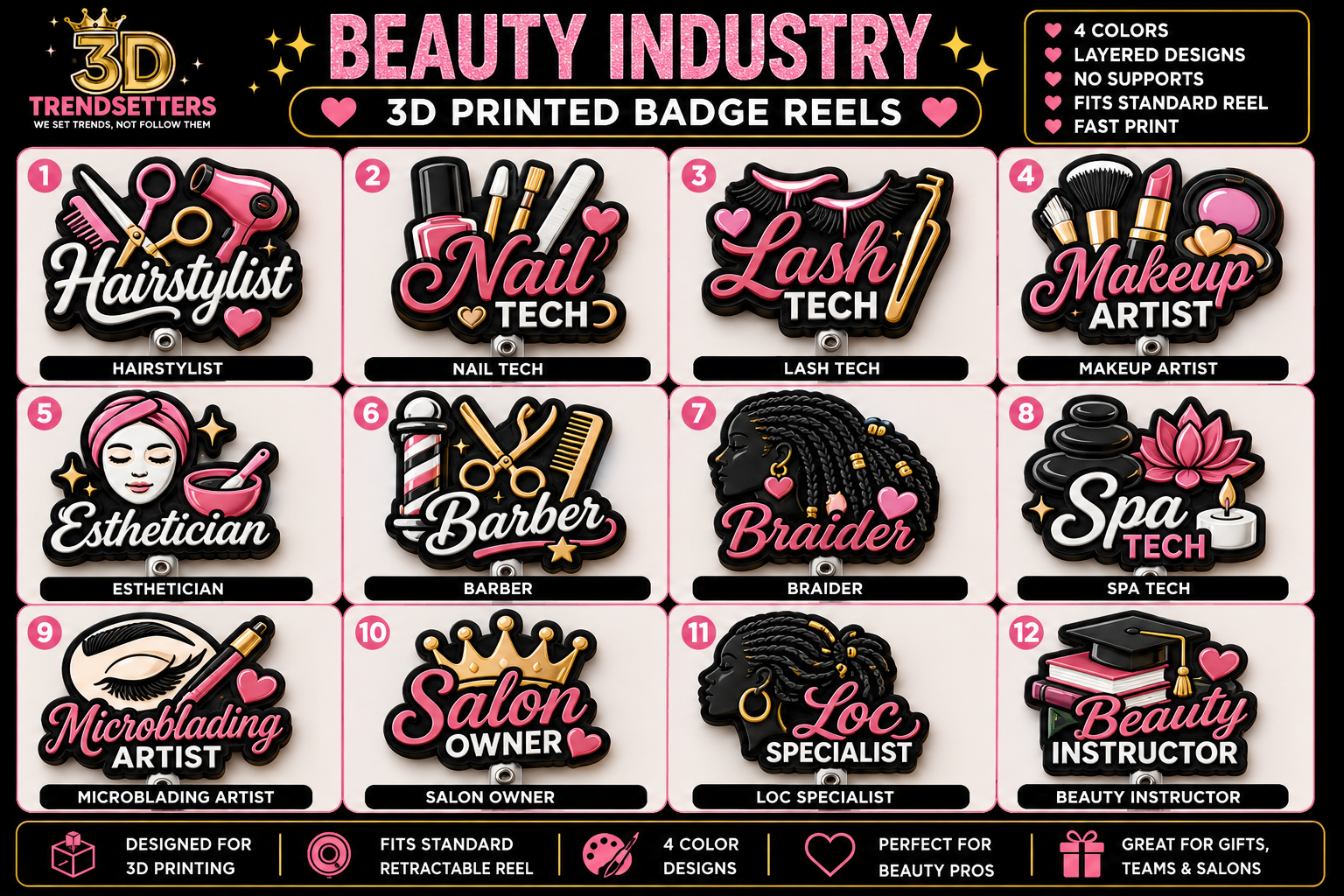 Beauty Industry 3D Printed Badge Reel Bundle