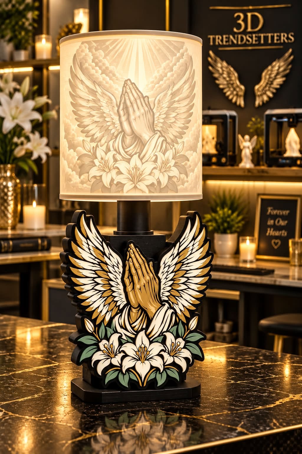 PRAYING HANDS &amp; ANGEL WINGS MEMORIAL LAMP DIGITAL 3D-PRINTING FILE