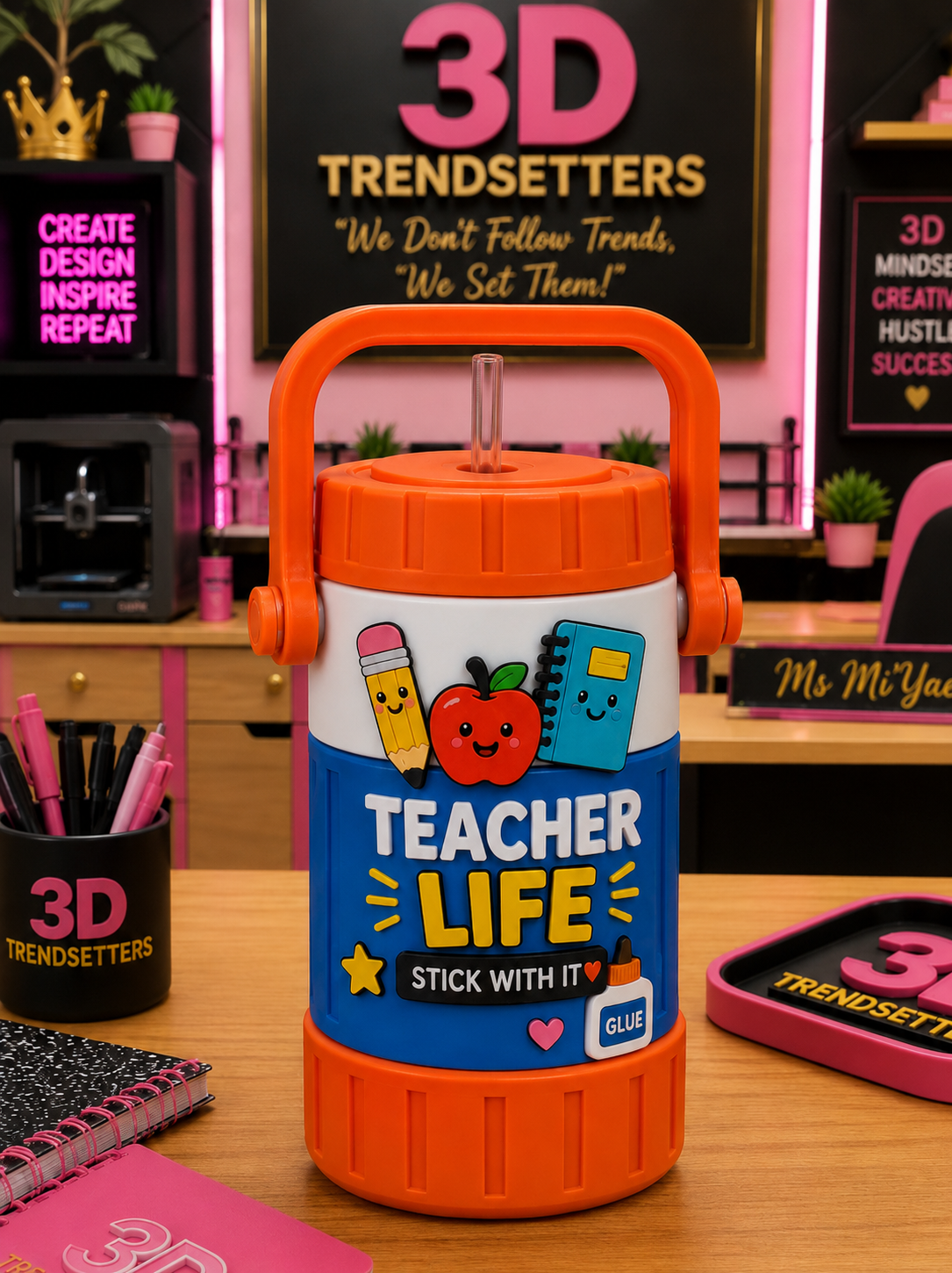 🍎 Teacher Life Glue Stick Koozie – 3D Printable STL + 4 & 8 Color Decals