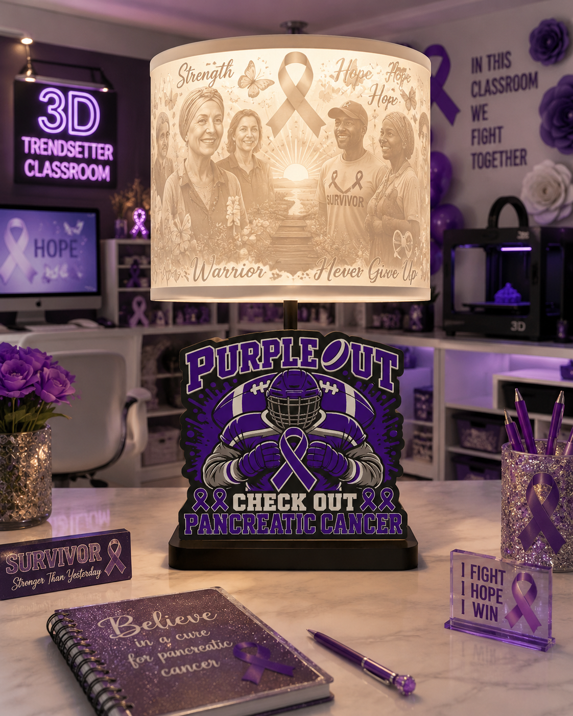 💜 Purple Out Pancreatic Cancer Lamp Base – Digital 3D Print File