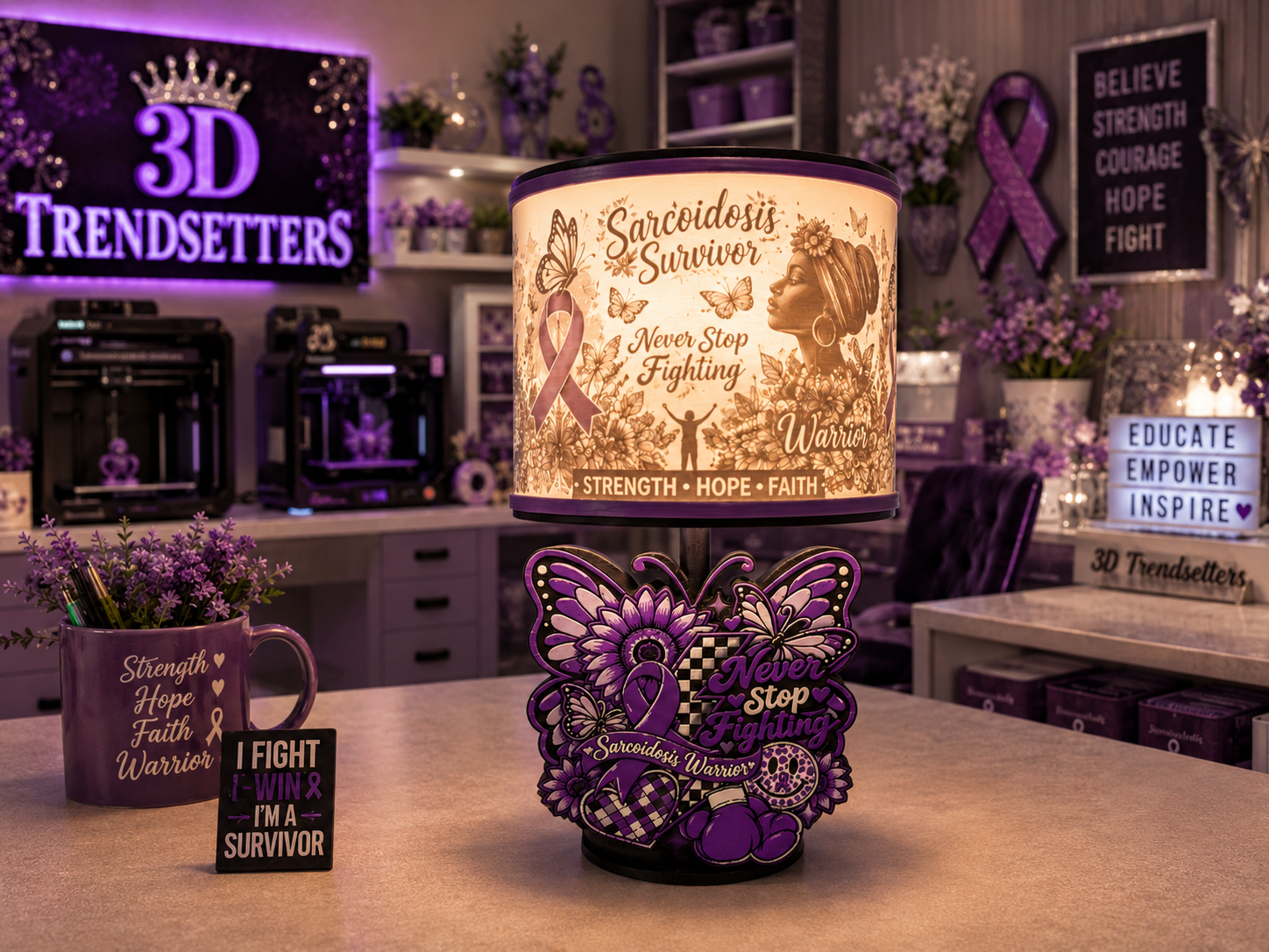 💜 Sarcoidosis Warrior Lamp Base – Digital 3D Print File 💜