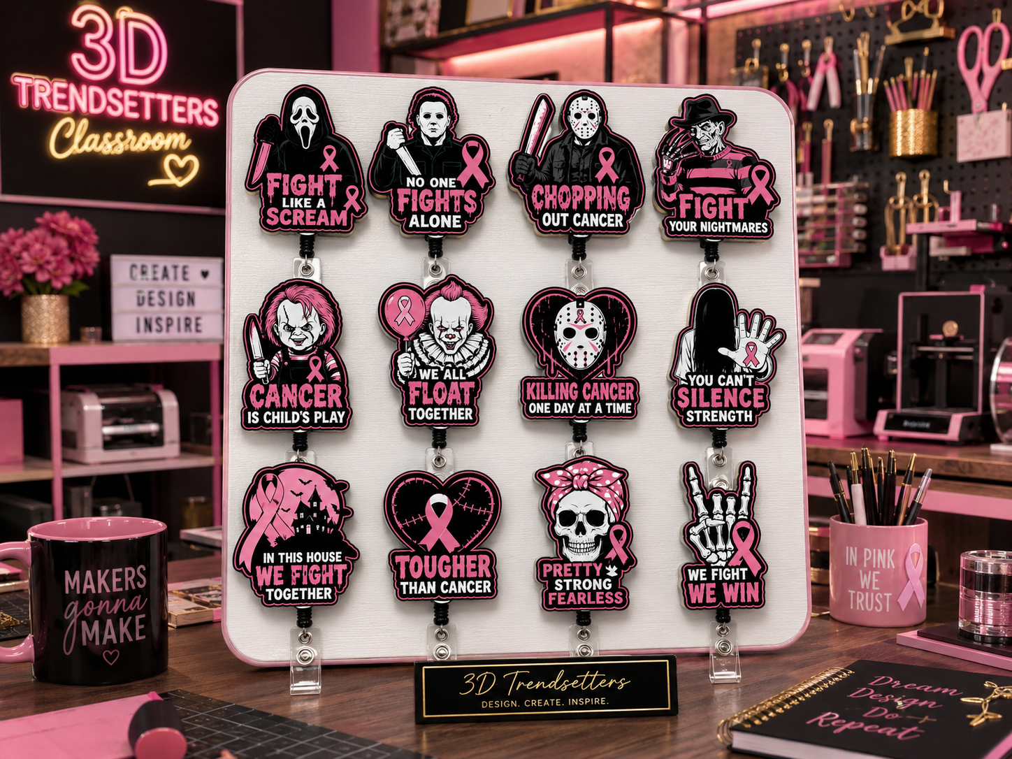 Horror Breast Cancer Awareness Badge Reel Bundle — 12 Digital Designs