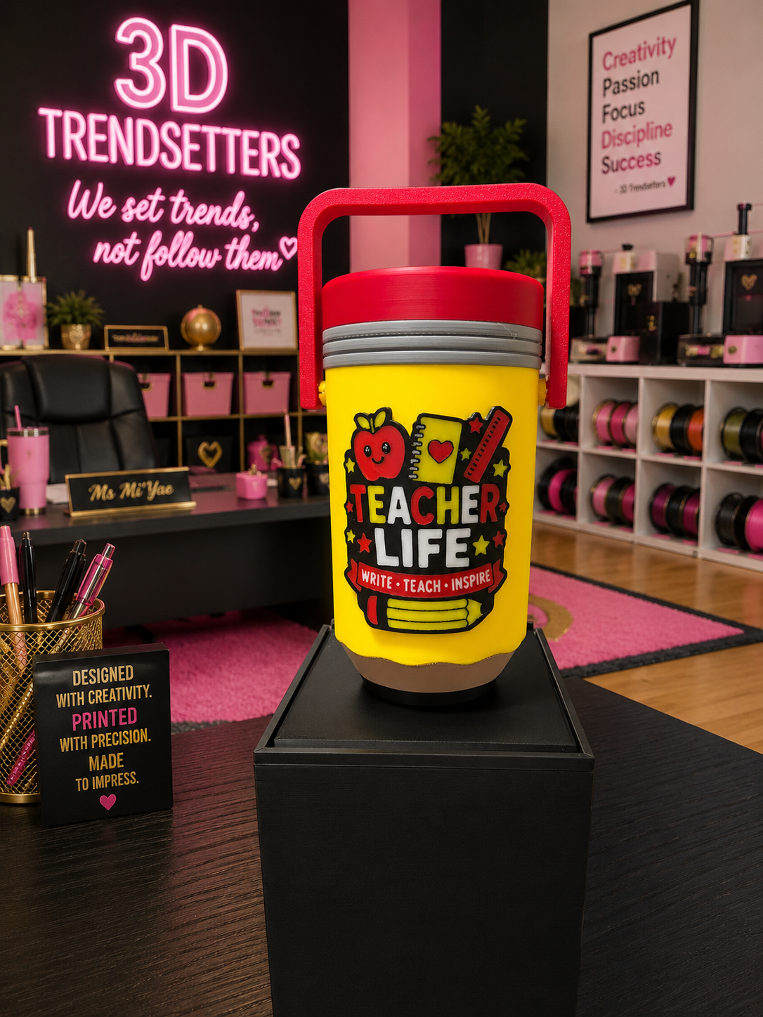 🍎 Teacher Life Pencil Koozie – Digital 3D Print File