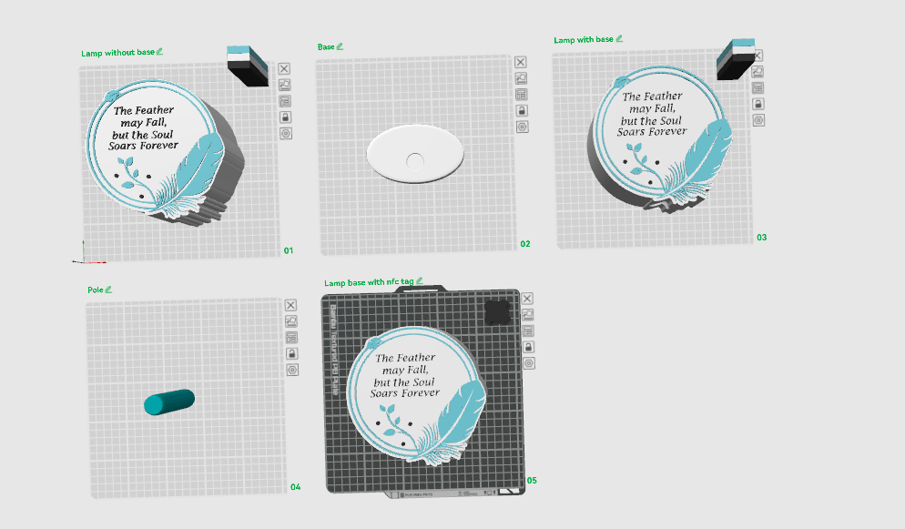 Feather Trio with Base & NFC Tag Digital File Only